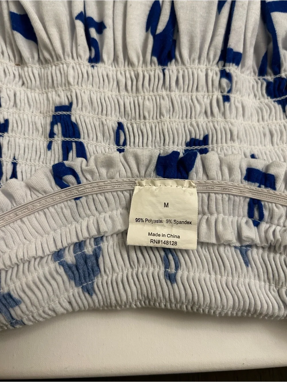 Strapless Smocked Anchor Print Cover-Up Dress | White & Blue | Size M